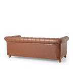 3-osobowa sofa ze skóry ekologicznej z drewnianą ramą i nogami