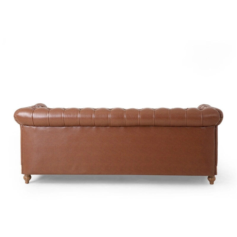 3-osobowa sofa ze skóry ekologicznej z drewnianą ramą i nogami
