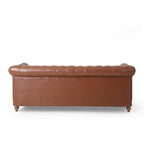 3-osobowa sofa ze skóry ekologicznej z drewnianą ramą i nogami