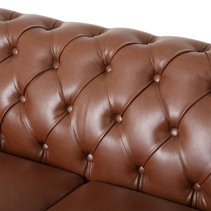 3-osobowa sofa ze skóry ekologicznej z drewnianą ramą i nogami