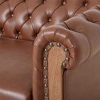 3-osobowa sofa ze skóry ekologicznej z drewnianą ramą i nogami