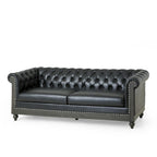 3-osobowa sofa ze skóry ekologicznej z drewnianą ramą i nogami