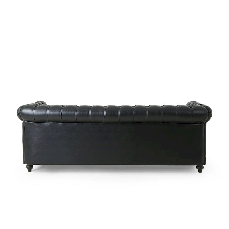 3-osobowa sofa ze skóry ekologicznej z drewnianą ramą i nogami