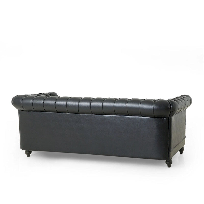 3-osobowa sofa ze skóry ekologicznej z drewnianą ramą i nogami