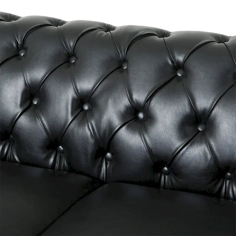 3-osobowa sofa ze skóry ekologicznej z drewnianą ramą i nogami