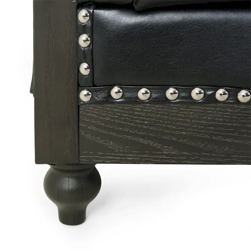 3-osobowa sofa ze skóry ekologicznej z drewnianą ramą i nogami