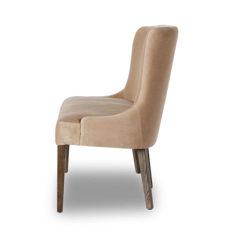 Quinn Dining Bench with Taupe Upholstery and Solid Wood Legs