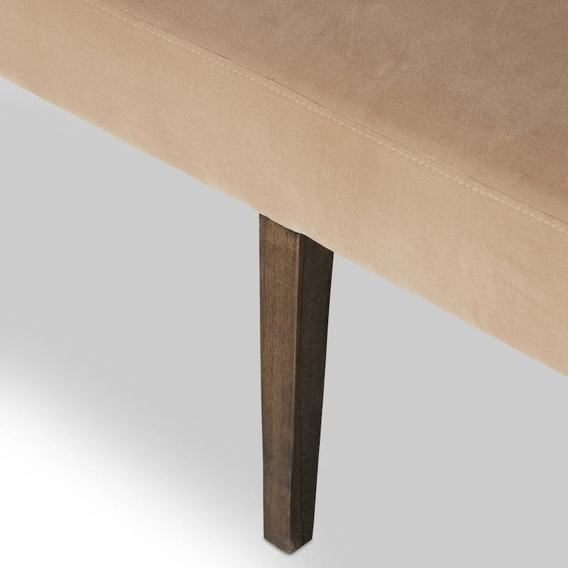 Quinn Dining Bench with Taupe Upholstery and Solid Wood Legs