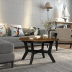 32-Inch Round Wood Coffee Table with Solid Rubber Wood Legs