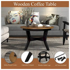 32-Inch Round Wood Coffee Table with Solid Rubber Wood Legs