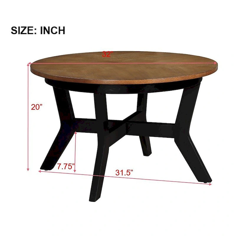32-Inch Round Wood Coffee Table with Solid Rubber Wood Legs