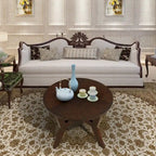 32-Inch Round Wood Coffee Table with Solid Rubber Wood Legs
