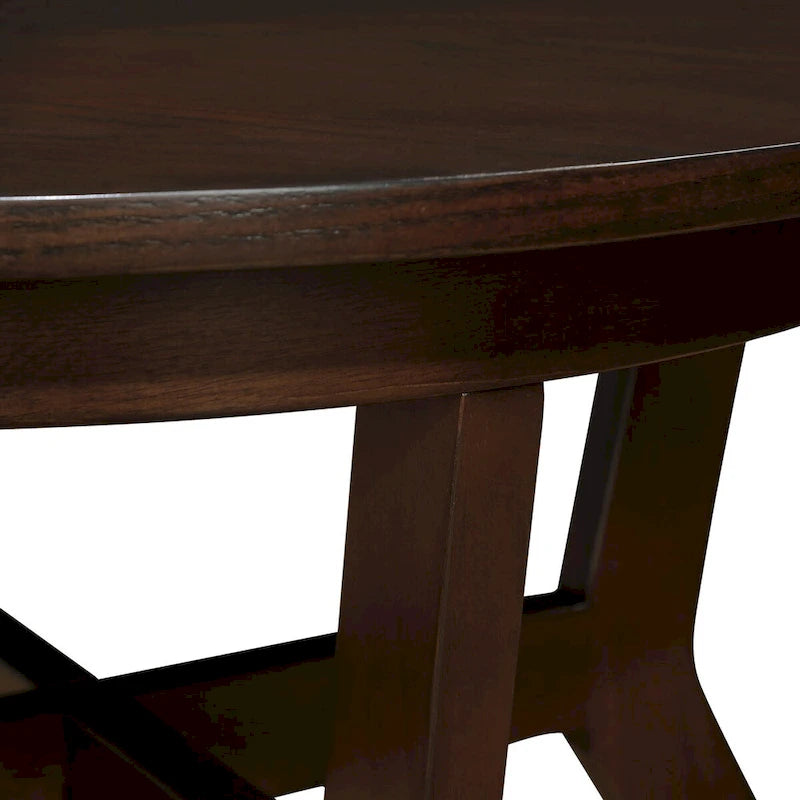 32-Inch Round Wood Coffee Table with Solid Rubber Wood Legs