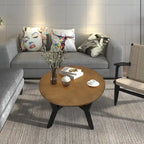 32-Inch Round Wood Coffee Table with Solid Rubber Wood Legs