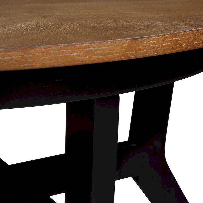 32-Inch Round Wood Coffee Table with Solid Rubber Wood Legs