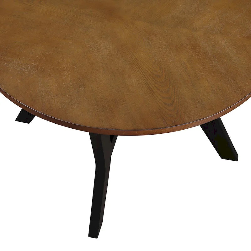 32-Inch Round Wood Coffee Table with Solid Rubber Wood Legs