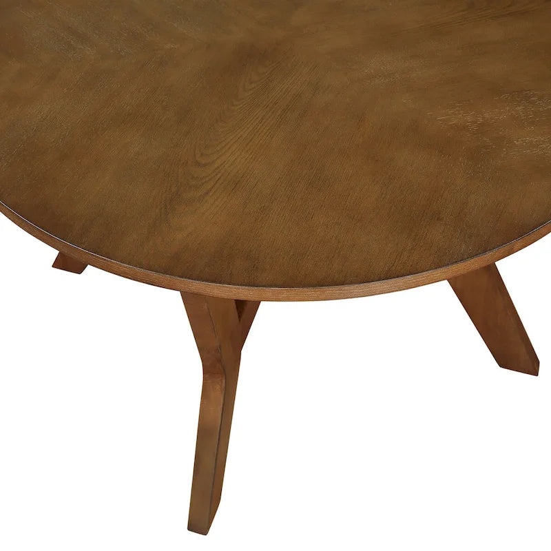 32-Inch Round Wood Coffee Table with Solid Rubber Wood Legs
