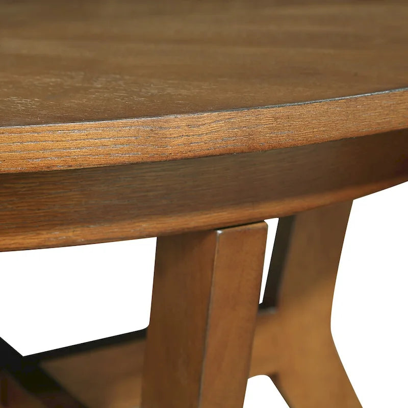 32-Inch Round Wood Coffee Table with Solid Rubber Wood Legs