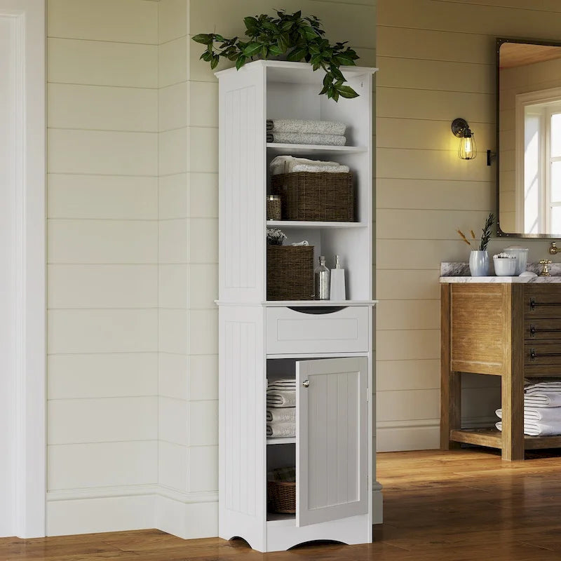 Hoches Badezimmerschrank mit Schublade und Regalböden