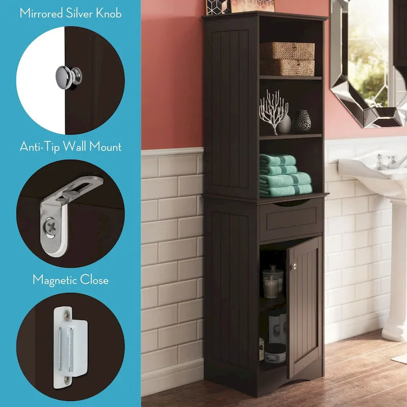 Hoches Badezimmerschrank mit Schublade und Regalböden